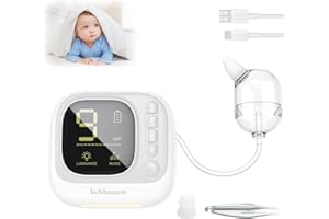 BUBBACARE Baby Nasensauger, Elektrische Nasensauger mit 9 Saugstufen, Geteilter Nasensauger mit Licht und Musik, Effiziente Reinigung des Nasenschleims, Flüssigkeitsspeichertank mit Großem Fassungsvermögen