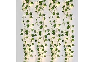 DYBOHF 4 Piezas Hiedra Artificial, 2M Guirnalda Vines con 20 Luces LED, Planta Hojas de Vid Colgante, Enredadera Hojas Verdes para Jardín, Patio, Escalera, Interior y Exterior Decoración