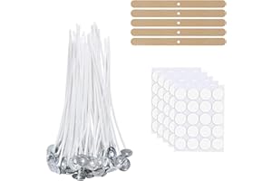 XWCHASA 100 stoppini per candele da 15 cm, stoppini per candele in cotone con stoppini e adesivi, set per candele votive, candele profumate fai da te (15 cm)