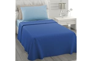 L'ANTICO ARCOLAIO - Set Lenzuola Letto Singolo 3 Pezzi (Lenzuolo Sotto Azzurro, Lenzuolo Sopra Blu) Completo Letto Singolo Jaquard in Microfibra, No Stiro, Biancheria da Letto Made in Italy