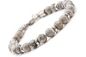 OMI CREATIVE CONCEPT Bracciale Uomo Acciaio - Bracciale Donna Acciaio - Unisex, Sfere Colorate 6 mm, Lunghezza 18+3 cm - Pietre Rondelle e Dadini Sfaccettati - Nero Turchese Lapislazzuli Occhio di Tigre