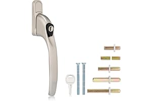 XFORT Key Locking Inline Window Handle Installation Kit in Satin Chrome, UPVC Window Handle Replacement, Lockable Window Lever