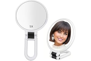 Stianiiie Miroir de Poche 1X 5X avec poignée pour Les Voyages, Miroir grossissant, Magnification, Miroir Double Face Pliable, Miroir pour Femmes pour Le Maquillage des Yeux en Voyage, sur Table