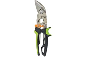 Fiskars Blechschere, Versetzter rechter Schnitt, Bis zu 40% mehr Kraft, Länge 25,2 cm, Wärmebehandelter Stahl/Kunststoff, Schwarz/Grün/Orange, PowerGear, 1027210