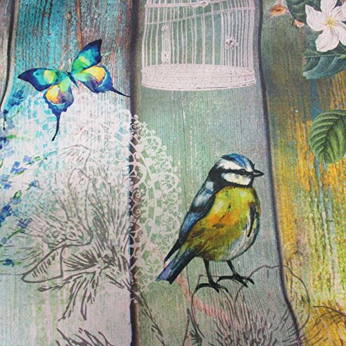 Stoff Meterware Baumwolle Vogel Blumen Shabby Holzwand Fotodruck Digitaldruck - 2
