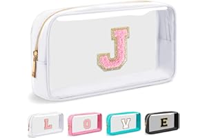 SYYHSYAL Cosmetic Bags Clear Makeup Bag Organizer Travel Essentials Gifts for Women Girlfriend Teen Mom Teacher Brithday Mothers Day Gifts A-Z Personalized Bag (J, White)
