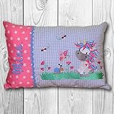 Dekokissen Namenskissen - individualisierbar - Motiv: Einhorn auf der Wiese