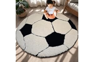 Wokii Fußball Spielteppich,Runder Teppich,Kinderzimmer Baby Krabbeldecke,Waschbar rutschfest Spielzimmer Kinderzimmer Jugendzimmer Jungen, Mädchen Sport Dekoration,110CM