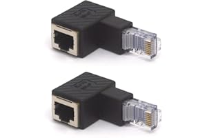 HTGuoji - Adattatore Ethernet RJ45 ad angolo, RJ45, 8P8C, 90 gradi, da maschio a femmina, Cat5e Cat6, connettore patch di rete, 2 pezzi (giù)