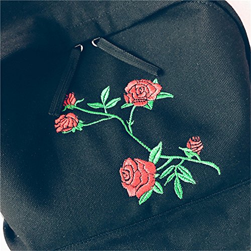 M  dchen Leinwand Rucksack Hansee Fashion Preppy Rose Stickerei Schule Taschen Campus Canvas Student Rucksack  black 