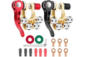 BILIVRY 2Pcs Cosse Batterie 12v,4 Voies, Cosses De Batterie Pour Batteries De Voiture à Dégagement Rapide, Coupe Circuit Batterie En Laiton à Serrage Sécurisé Pour Voitures, Camionnettes, Bateaux 12/24/60v