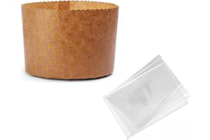 OPIROS Stampi Per Panettone Alto Liscio Pirottini In Carta Per Cottura Forno Lievitati Dolci Di Natale (Pz. 5 Stampi + Pz. 5 Buste, Kg. 1)