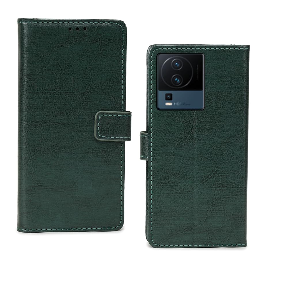 Inktree IQOO Neo 7 Pro Flip Case | Premium Leather Finish Flip Cover | with Card Pockets | Wallet Stand |Complete Protection Flip Cover for IQOO Neo 7 Pro - Vintage Green