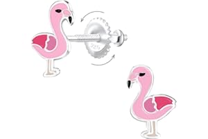 Laimons Dziecięce kolczyki na sztyfcie z motywem flaminga, ptak 10 mm, różowe z zamknięciem do obracania, ze srebra wysokiej próby 925