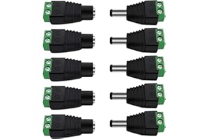 Plimbin 10 Pack 5.5mm x 2.1mm 12V Male Female DC Power Connector, Barrel Female Male DC Jack Plug Adapter Screw Terminal Connector for CCTV Security Camera LED Light Strips