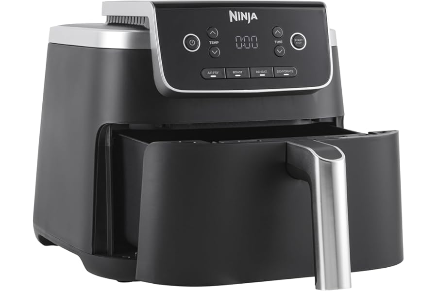 Ninja Air Fryer PRO 4.7L, Single Drawer, 4-in-1, Air Fry, Roast, Reheat, Dehydrate, Cooks 1-2 Portions, Digital, Cook From Frozen, Non-Stick Drawer & Crisper Basket, 1750W , Black AF140UK