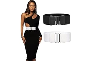 Zhenzhenlo 2 Pezzi Cintura Elastica Donna, Vita Alta, Larga, Bianco e Nero, Fusciacca, Metallo Interblocco Fibbia per Vestire Camicia