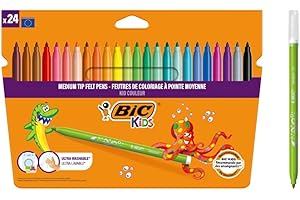 ‎BIC BIC Kids Filzstifte Kid Couleur, Fasermaler zum Malen in 24 auswaschbaren Farben, mit stabiler Spitze, im Karton Etui, ab 5 Jahre
