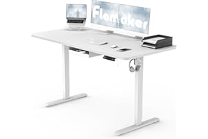 Flamaker Sit Stand Desk Whole Desktop, 120x60cm USB Charging Height Adjustable Desk Electric Standing Desk with Memory Control and Anti-Collision Technology with wheels (White)