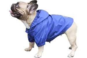 iChoue Dog Raincoat Lightweight Windbreaker Hooded Jacket for English Bulldog Bully Pitbull Outdoor Water Resistant Coat - Blue/Size XXL