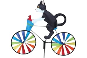 ANSHKA Cartoon Bike Spinner Cat Dog Bicycle Garden Stake,3D Animal Riding Bike Windmill Wind Spinner,Cute Cat Dog on Bike Windmill Wind Spinner,for Outdoor Stake Decorations (Black Cat)