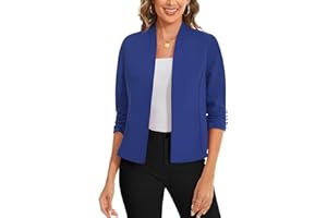 LADI TREND 3/4 Ruched Sleeve Open Front Cardigans Blazer Front Lined Womens UK Regular Fit Blazers Crop Shrug Jackets Smart Cover Up Stretch Outerwear Top Runs Small