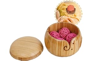 AFGSsm Yarn bowl, Ciotola per filato, Ciotola di filato in legno con coperchio, Crochet kit per Maglia e Gancio - Bambù(15 * 8cm)