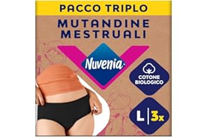 Nuvenia Intimawear, Mutandine Mestruali in cotone biologico, Lavabili e riutilizzabili per Giorno e Notte, Flusso Moderato-Abbondante, Colore Nero, Taglia L, 3 confezioni