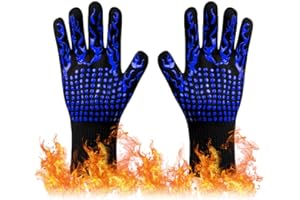 BASUIT Oven Gloves Extreme Heat Resistant Hand Protection Grill Gloves Non-Slip Silicone Barbecue Gloves 800℃/ 1472℉ Fit for Kitchen Cooking Baking Welding Cutting Waterproof Fireproof Oil Resistant(Blue)