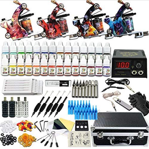 Tattoo machine set beginner foot switch complete tattoo supplies professional disposable tattoo injection classic 40 color