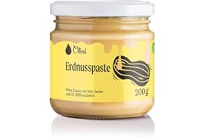 ‎OLINI Olini Paste aus Erdnüssen 200 g Natürlicher Glatte Cremiger Erdnusspaste Brotaufstrich ohne Salzzusatz, ohne Zuckerzusatz, ohne Palmöl Veganerfreundlicher Snack, Pflanzliche Eiweißquelle