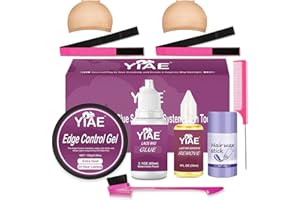 YIAE Confezione combinata di gel di cera per capelli con colla e rimozione di parrucche in pizzo, 60 ml, colla per parrucche per pizzo impermeabile, cera per controllo dei bordi, spazzola per bordi