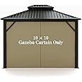 Hugline Gazebo Universal Replacement Privacy Curtain – 10' x 10' Gazebo Side Wall Outdoor Privacy Panel with Zipper (Khaki)
