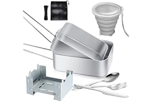 Lafuntar Camping Mess Tin, 9-Piece Mess Tins for Camping, Features Mess Tins, Cup, Cutlery set, Compact Stove, Storage Bag Suitable For Camping, Festivals & Fishing Trips (upgrade).