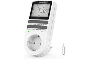 Temporizador Enchufe Digital Programable, Maxcio Programador Enchufe Semanal con Pantalla LCD Grande, Función de Horario de Verano y Aleatoria, Ahorrar Energía y Dinero, 16A / 3680W Máx. (1 Pack)