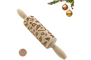 Gebiuhoo Mattarello in Rilievo con Motivo 35cm Goffrato Legno 3D Mattarello Natalizio per cottura con incisione Mattarello a forma di Natale per Pizza Biscotti Impasto
