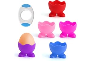 UOCAI Lot de 5 coquetiers amusants et un ouvre-œufs en silicone, coquetiers pour enfants, pour le petit-déjeuner, parfait pour la cuisine, les œufs pour placer de petits objets tels que le maquillage