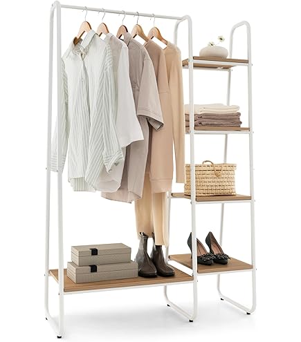 Appendiabiti Doppio SONGMICS - 6 Ganci E Ripiano Portapoggetti - Acciaio Argentato Per Camera Da Letto - Foto 3