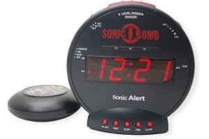 Geemarc Sonic Bomb - Budzik z Super Mocnym Alarmem, Wibrującą Poduszką i Funkcją Drzemki - Dla Osób Niedosłyszących i Ciężko Śpiących - Wersja PL