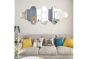 PRICE XES Hexagon Mirror Wall Stickers, 12PCS Mirror Art DIY Home Decorative 3D Hexagonal Acrylic Mirror Wall Sheet Plastic Mirror Tiles for Home Living Room Bedroom Sofa TV Setting Wall Decoration (Silver)