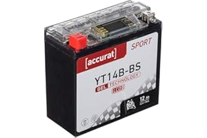 ‎ACCURAT Accurat Motorradbatterie YT14B-BS - 12V, 12Ah, 190A, rüttelfest, wartungsfrei, LCD Display - Starterbatterie, Gel Batterie in Erstausrüsterqualität für Rasentraktor, Roller, Motorrad, Quad