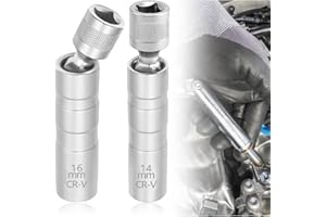 YWKJDDM Thin Wall Spark Plug Socket, 2Pcs Magnetic Spark Plug Socket Set, Magnetic Universal Joint Flexible Spark Plug Remover(14mm&16mm)