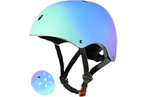 LOKJIJI Casco da bici regolabile per bambina bambini Con gradiente di colore, Casco protettivo per ragazze ragazzi per multisport skateboard monopattino ciclismo pattinaggio, Verde Blu