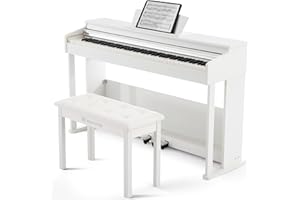 MUSTAR 88 Key Piano Keyboard Fully Weighted with Piano Bench, Digital Piano 88 Weighted Keys Hammer Action, Electric Piano Keyboard 88 Keys with Stool, 3 Pedals, USB/MIDI, Furniture Stand (White)