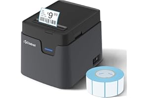 CLABEL Etikettendrucker Bluetooth Selbstklebend, Thermo 221D Etikettiergerät Desktop Ettikettendrucķer Label Printer für Barcode mit eine Rolle 40x30mm Etiketten EU-Stecker