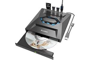SUIDEK Unidad Externa de CD/DVD para Laptop, grabadora portátil USB C de CD/DVD +/-RW, Lector CD DVD Externo para Laptop con Lector de Tarjetas SD y hub USB 3.0 Tipo C, Compatible con laptops y PC