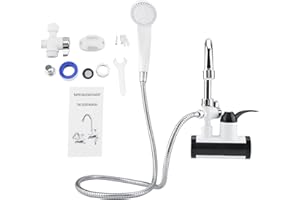 JENNGAOO Chauffe-eau de Douche Électrique, Robinet d'Eau Chaude Instantané Électrique Sans Réservoir, Robinet de Chauffage Rapide Avec Affichage Numérique LED et Pommeau de Douche(Afflux latéral)
