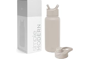 Simple Modern Botella Agua Acero Inoxidable con Pajita y Tapa para Beber de Golpe | Botella Térmica Aislada para Deportes Gimnasio | Summit | 950ml | Almond Birch
