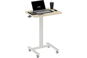 Vinsetto Mobilne biurko do pracy na stojąco z 4 kółkami, biurko do pracy na stojąco, z regulacją wysokości, do salonu, sypialni, medyczne, wykończenie z naturalnego drewna, 65 x 48 cm