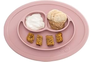 ezpz Mini Mat (Blush) - 100% Silicone Suction Plate with Built-in Placemat for Infants + Toddlers - First Foods + Self-Feeding - Comes with a Reusable Travel Bag - 6 Months+